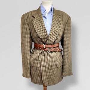 Oscar de la Renta Vintage Oversized blazer 42R. Mens Tweed tan brown houndstooth